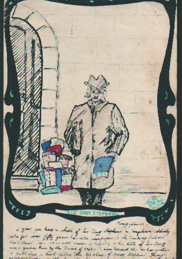 1905 hand-drawn postcard of "Sir Davy Stephens,